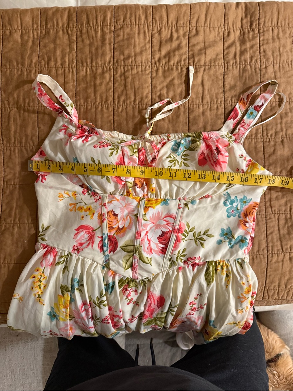 Floral Cream Midi Dress with Pink & Yellow Blooms - Picture 7 of 8